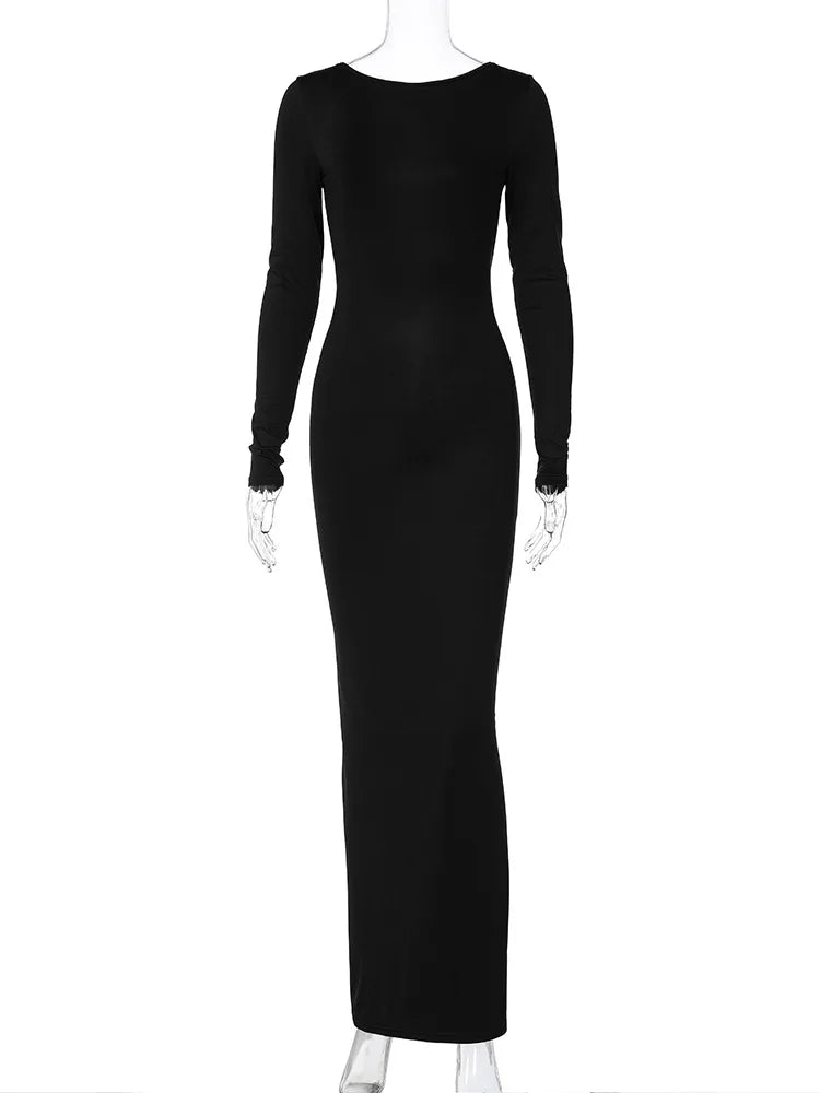 Elegant Long Sleeve Backless Dress