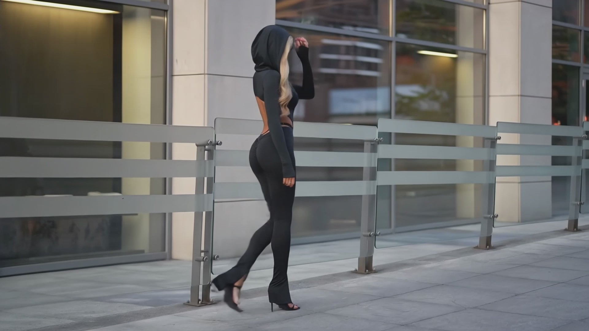 Black Jumpsuit with thong straps and hood